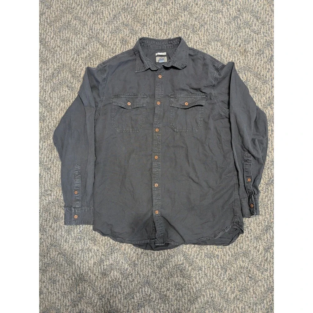 Old Navy Mens Panther Gray Canvas Long Sleeve 2-Pocket Utility Shirt Large L - Picture 1 of 6